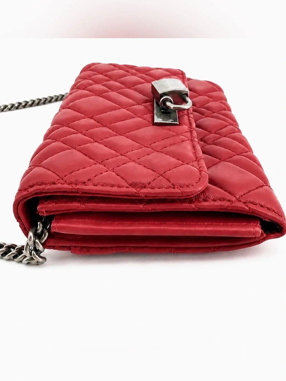 Kurt Geiger London Brixton Red Quilted Chain Wallet Leather Crossbody Small Bag